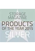 Graphic with background star and the text “Storage Magazine Products of the Year 2015 Silver”. 
