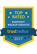 Blue and yellow graphic with the text “Top Rated Endpoint Backup Services TrustRadius™ 2017”
