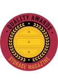 Circular seal-type image with laurels and the text “Quality Awards Storage Magazine”. 